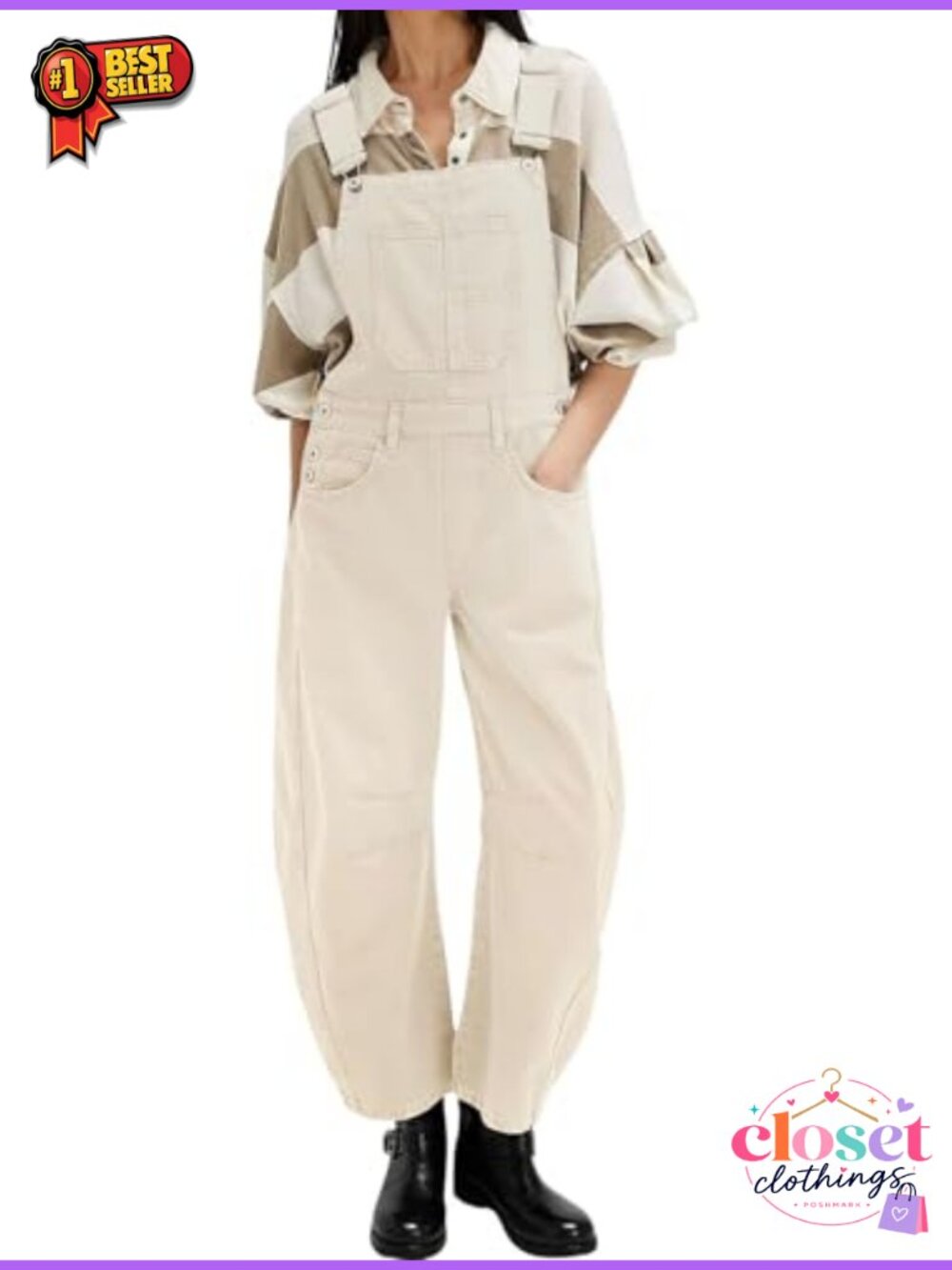 Womens Denim Bib Overalls Baggy Barrel Jeans Adjustable Strap Patchwork Jumpsuit